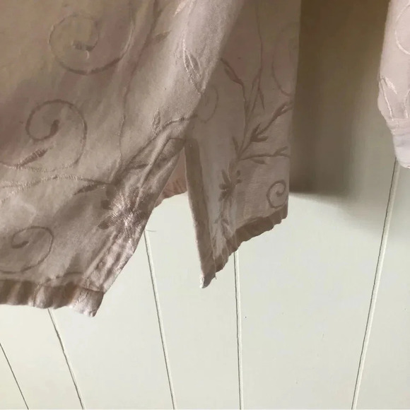 Lemon Grass Vintage Button Down Embroidered Cotton/Linen Blend Shirt Blouse L - Picture 4 of 6